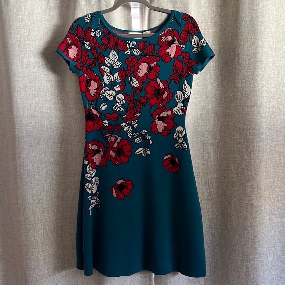 Anthropologie Maeve Turquoise Floral Sweater Dress